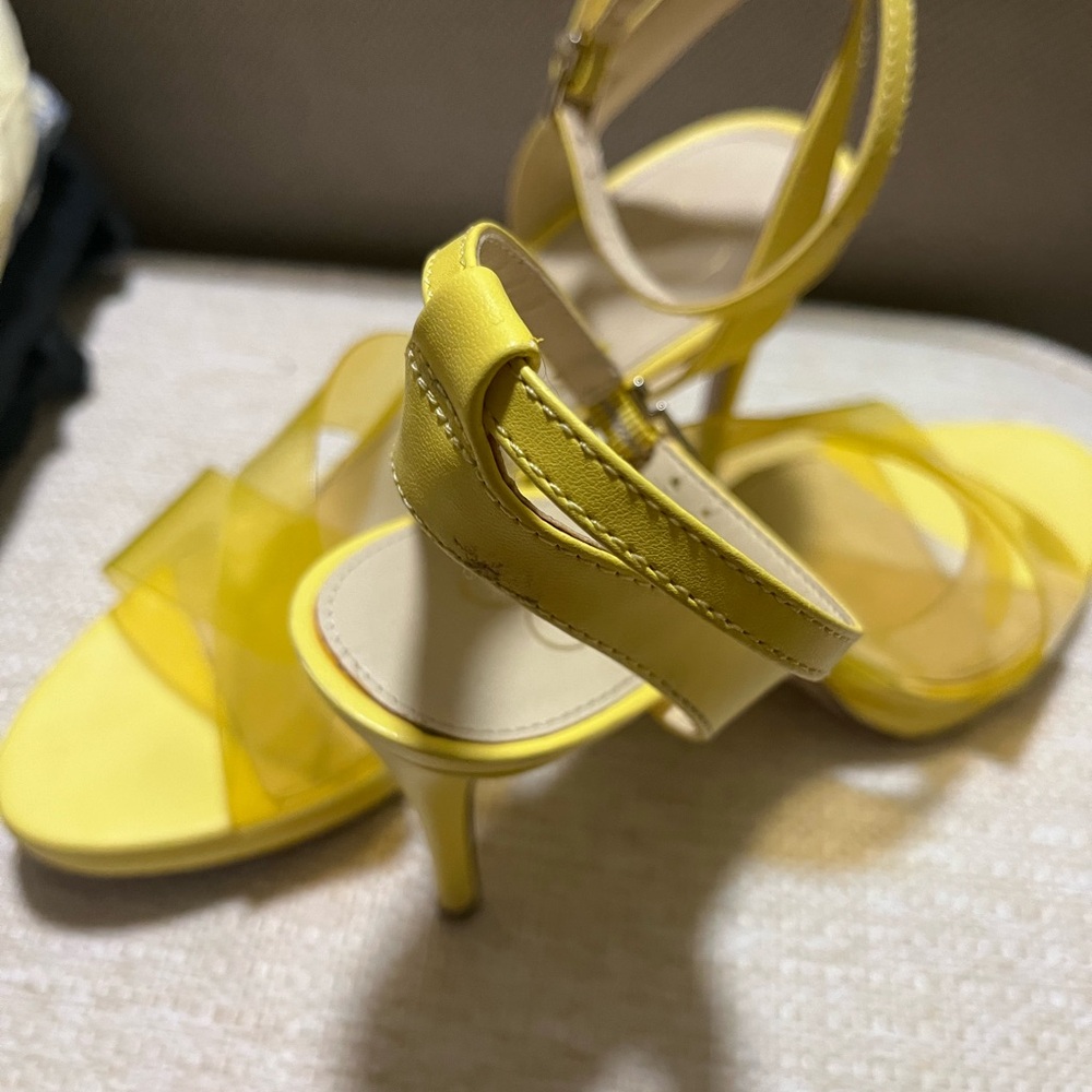 Jessica Simpson Yellow Patent Leather with Plastic Straps across the top Heels